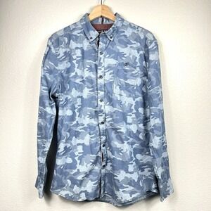 Raw Yarn Industries‎ Mens Slim Fit Blue Camo Long Sleeve Shirt Sz M